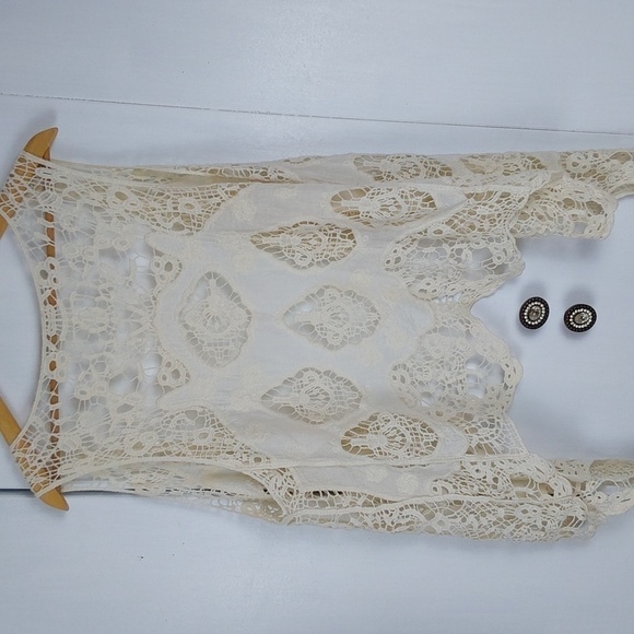 Jastle Womens Cream Sleeveless Open Cardigan Crochet Boho hippie Cute! Sz.L - Picture 5 of 6
